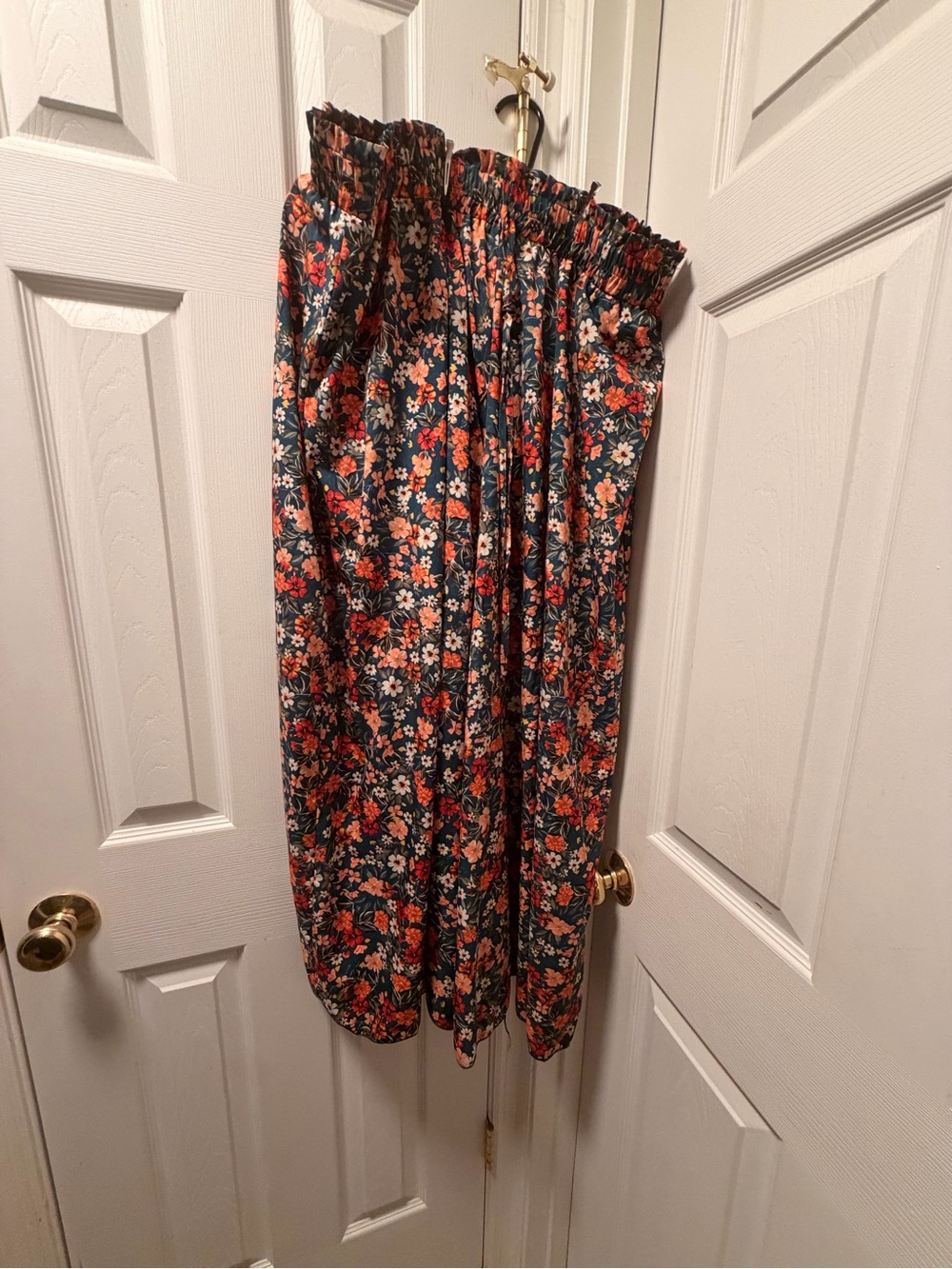 Floral wide leg pants- Navy with Coral & Cream Flowers